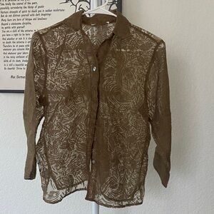 Sheer Brown Button-Up Blouse